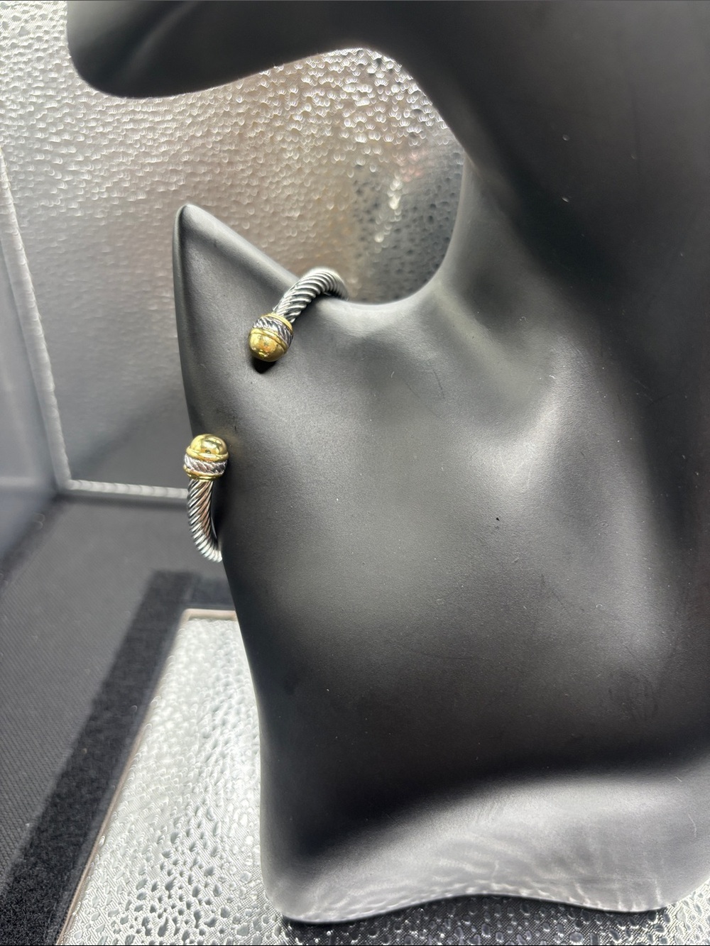 Two-Tone Twisted Cable Hoop Earrings with Gold End Caps - Women Jewelry